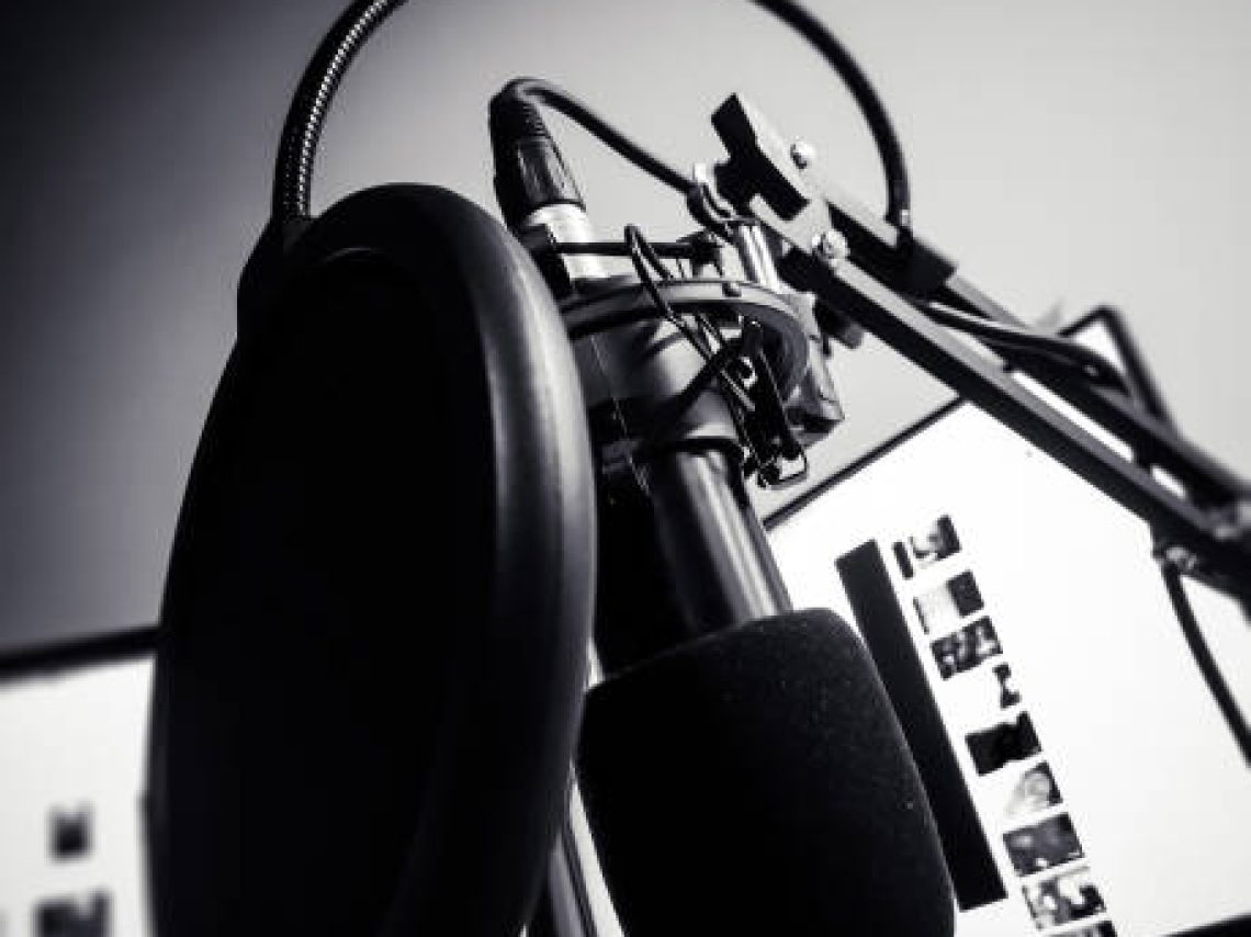 Home audio recording on the night - black and white photography